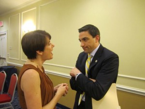 Wooster member Sharon Gonzalez shares her concerns with Senator Lou Gentile.